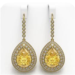 33.92 ctw Canary Citrine & Diamond Victorian Earrings 14K Yellow Gold