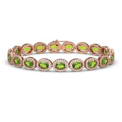 13.87 ctw Peridot & Diamond Micro Pave Halo Bracelet 10K Rose Gold