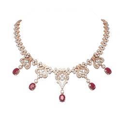 41.21 ctw Ruby & Diamond Necklace 18K Rose Gold