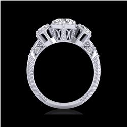 1.66 ctw VS/SI Diamond Solitaire Art Deco 3 Stone Ring 18K White Gold