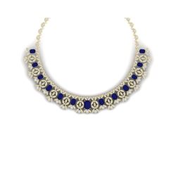 50.44 ctw Sapphire & VS Diamond Necklace 18K Yellow Gold