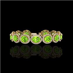 27 ctw Peridot & Micro Pave VS/SI Diamond Bracelet 10K Yellow Gold