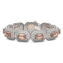 52.65 ctw Morganite & Diamond Victorian Bracelet 14K White Gold