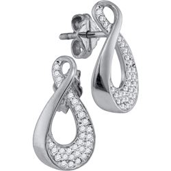10kt White Gold Round Diamond Teardrop Cluster Earrings 1/5 Cttw
