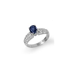 1.50 ctw Blue Sapphire & Diamond Ring 18K White Gold