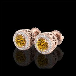 1.55 ctw Intense Fancy Yellow Diamond Art Deco Earrings 18K Rose Gold