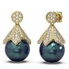 Image 2 : 1.56 ctw Diamond and Pearl Earrings 18K Yellow Gold