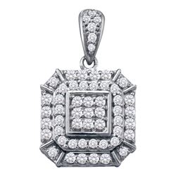 10kt White Gold Round Diamond Square Cluster Pendant 1/2 Cttw