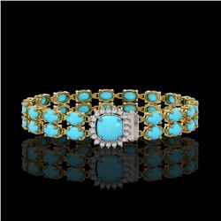 13.37 ctw Turquoise & Diamond Bracelet 14K Yellow Gold