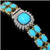 Image 2 : 13.37 ctw Turquoise & Diamond Bracelet 14K Yellow Gold