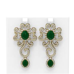 16.75 ctw Emerald & Diamond Earrings 18K Yellow Gold