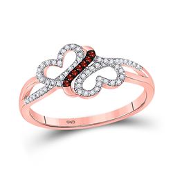 10kt Rose Gold Round Red Color Enhanced Diamond Double Heart Ring 1/6 Cttw