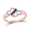 Image 1 : 10kt Rose Gold Round Red Color Enhanced Diamond Double Heart Ring 1/6 Cttw