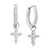 Image 1 : 10kt White Gold Round Diamond Cross Dangle Hoop Earrings 1/10 Cttw