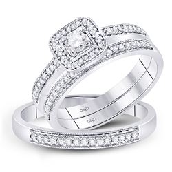 10kt White Gold His Hers Round Diamond Solitaire Matching Bridal Wedding Ring Band Set 1/2 Cttw