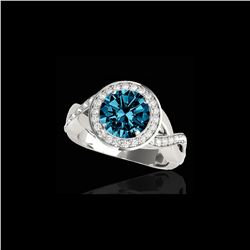 2 ctw SI Certified Fancy Blue Diamond Solitaire Halo Ring 10K White Gold
