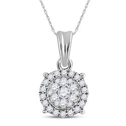 14kt White Gold Round Diamond Halo Cluster Pendant 1/4 Cttw