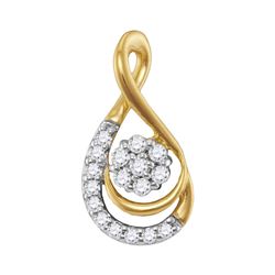 10kt Yellow Gold Round Diamond Flower Cluster Teardrop Pendant 1/10 Cttw