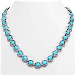35.3 ctw Turquoise & Diamond Micro Pave Halo Necklace 10K White Gold