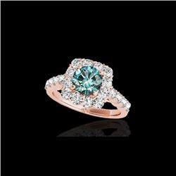 2.5 ctw SI Certified Fancy Blue Diamond Solitaire Halo Ring 10K Rose Gold