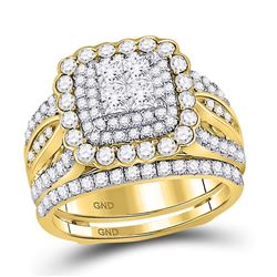 14kt Yellow Gold Princess Diamond Bridal Wedding Engagement Ring Band Set 2.00 Cttw