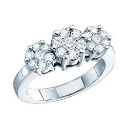 10kt White Gold Round Diamond Triple Flower Cluster Ring 1/4 Cttw