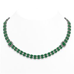 63.33 ctw Emerald & Diamond Necklace 14K White Gold