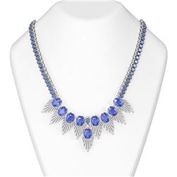 85.42 ctw Tanzanite & Diamond Necklace 18K White Gold