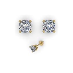 1.02 ctw Cushion VS/SI Diamond Stud Designer Earrings 18K Yellow Gold