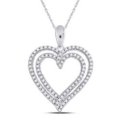 10kt White Gold Round Diamond Double Frame Heart Pendant 1/2 Cttw