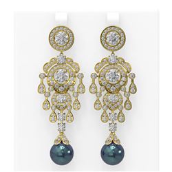 9.4 ctw Diamond and Pearl Earrings 18K Yellow Gold