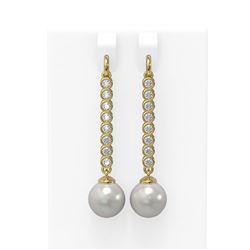 1.44 ctw Diamond and Pearl Earrings 18K Yellow Gold