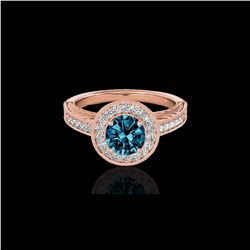 1.5 ctw SI Certified Fancy Blue Diamond Solitaire Halo Ring 10K Rose Gold