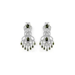 17.30 ctw Green Tourmaline & Diamond Earrings 14K White Gold