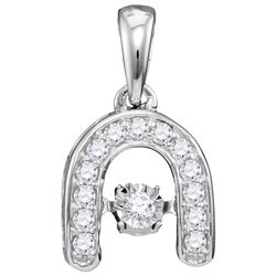 10kt White Gold Round Diamond Moving Twinkle Solitaire Horseshoe Pendant 1/8 Cttw