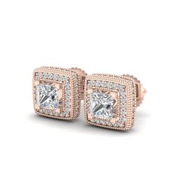 2.01 ctw Princess VS/SI Diamond Art Deco Stud Earrings 18K Rose Gold