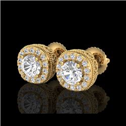 1.69 ctw VS/SI Diamond Solitaire Art Deco Stud Earrings 18K Yellow Gold