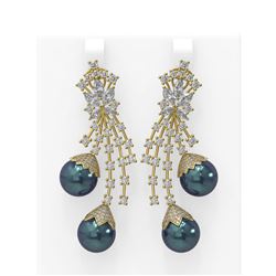 8.06 ctw Diamond and Pearl Earrings 18K Yellow Gold