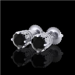 3 ctw Fancy Black Diamond Art Deco Stud Earrings 18K White Gold