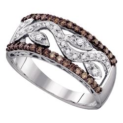 10kt White Gold Round Brown Diamond Floral Band Ring 1/2 Cttw
