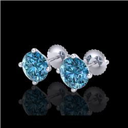 3.01 ctw Fancy Intense Blue Diamond Art Deco Earrings 18K White Gold