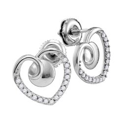 10kt White Gold Round Diamond Heart Screwback Earrings 1/4 Cttw