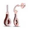 Image 1 : 10kt Rose Gold Round Red Color Enhanced Diamond Dangle Earrings 3/8 Cttw