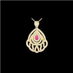 2 ctw Pink Sapphire & Micro Pave VS/SI Diamond Necklace 18K Yellow Gold