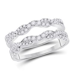 14kt White Gold Round Diamond Wrap Ring Guard Enhancer 1/2 Cttw