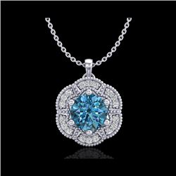 1.01 ctw Fancy Intense Blue Diamond Art Deco Necklace 18K White Gold