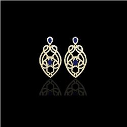 7 ctw Sapphire & Micro VS/SI Diamond Heart Earrings 14K Yellow Gold