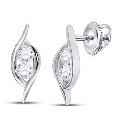 14kt White Gold Round Diamond Bypass 2-stone Earrings 1/4 Cttw