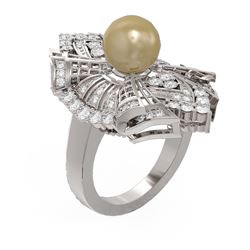 2 ctw Diamond and Pearl Ring 18K White Gold