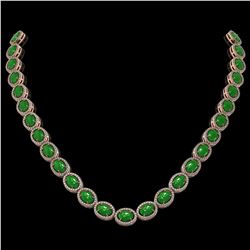 49.93 ctw Jade & Diamond Micro Pave Halo Necklace 10K Rose Gold